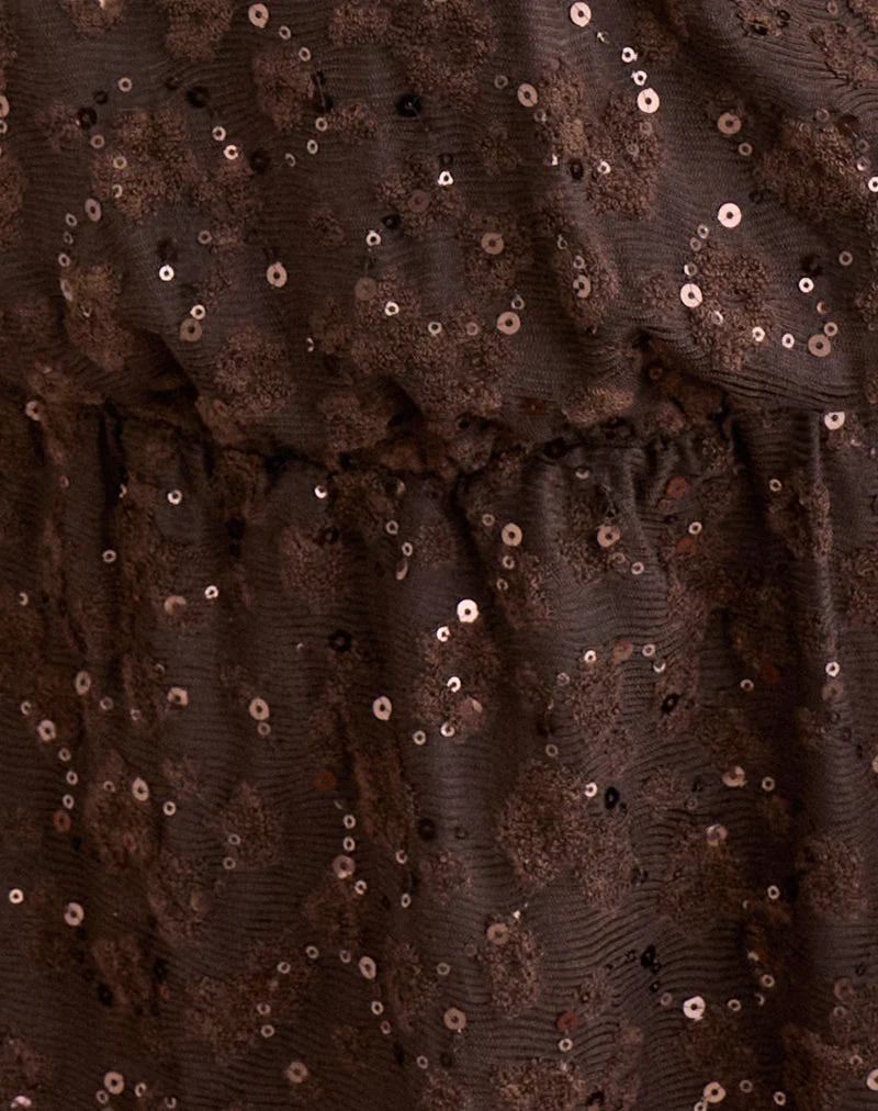 Mini-robe courte à dos nageur, en maille à paillettes marron
