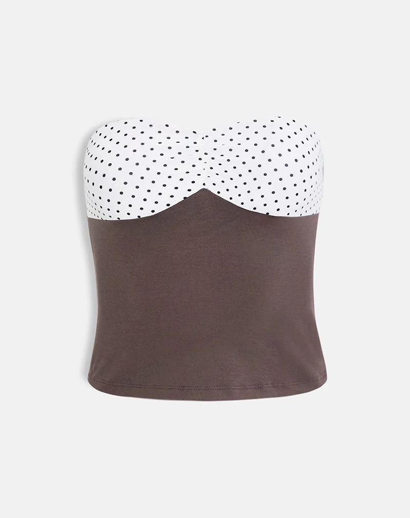 Haut bandeau Dayuri, couleur « Peppercorn » avec empiècement à pois blancs