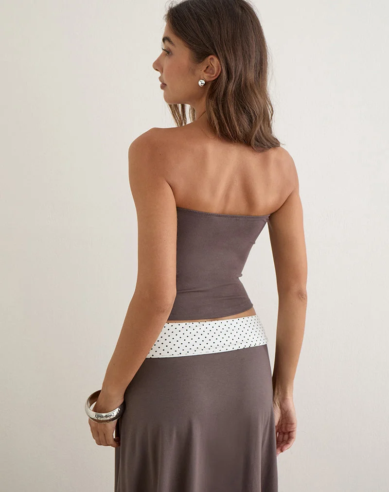 Haut bandeau Dayuri, couleur « Peppercorn » avec empiècement à pois blancs