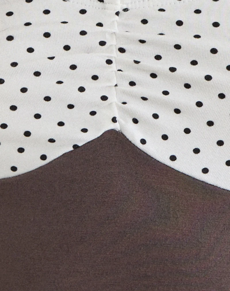 Haut bandeau Dayuri, couleur « Peppercorn » avec empiècement à pois blancs