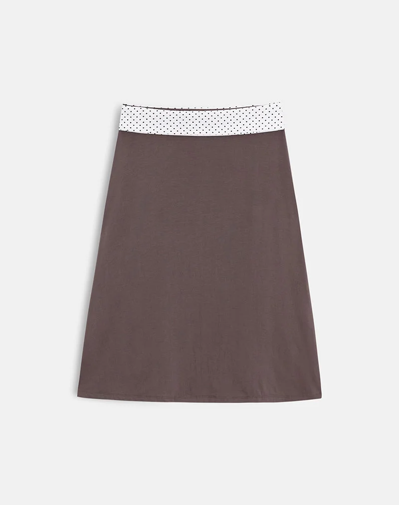 Jupe midi Adah, couleur « Peppercorn », avec une ceinture à pois blancs