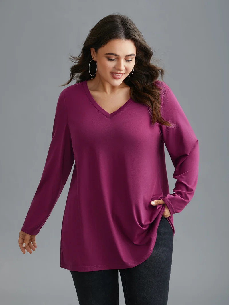Solid V Neck Basic T-shirt