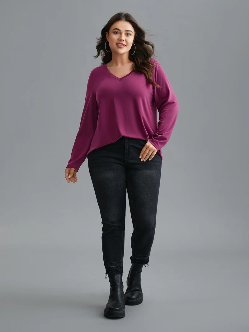 Solid V Neck Basic T-shirt