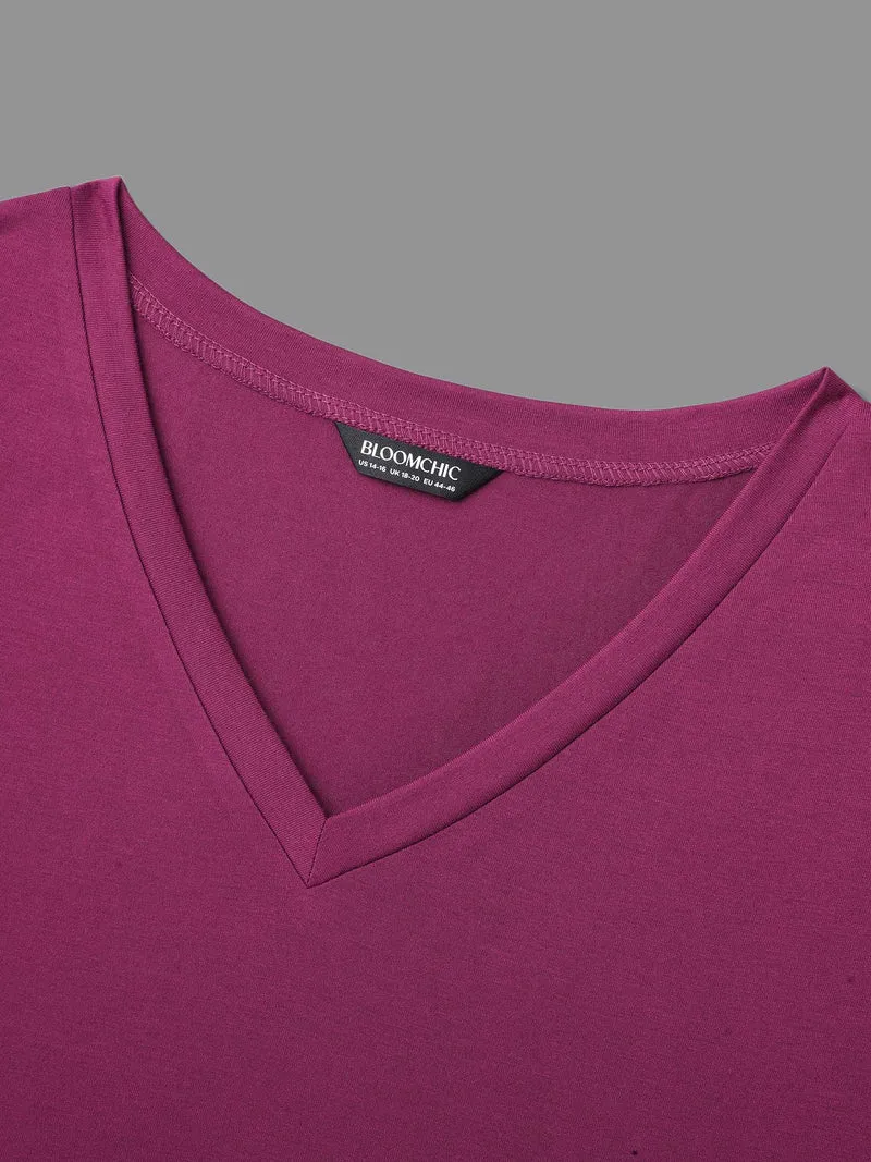 Solid V Neck Basic T-shirt