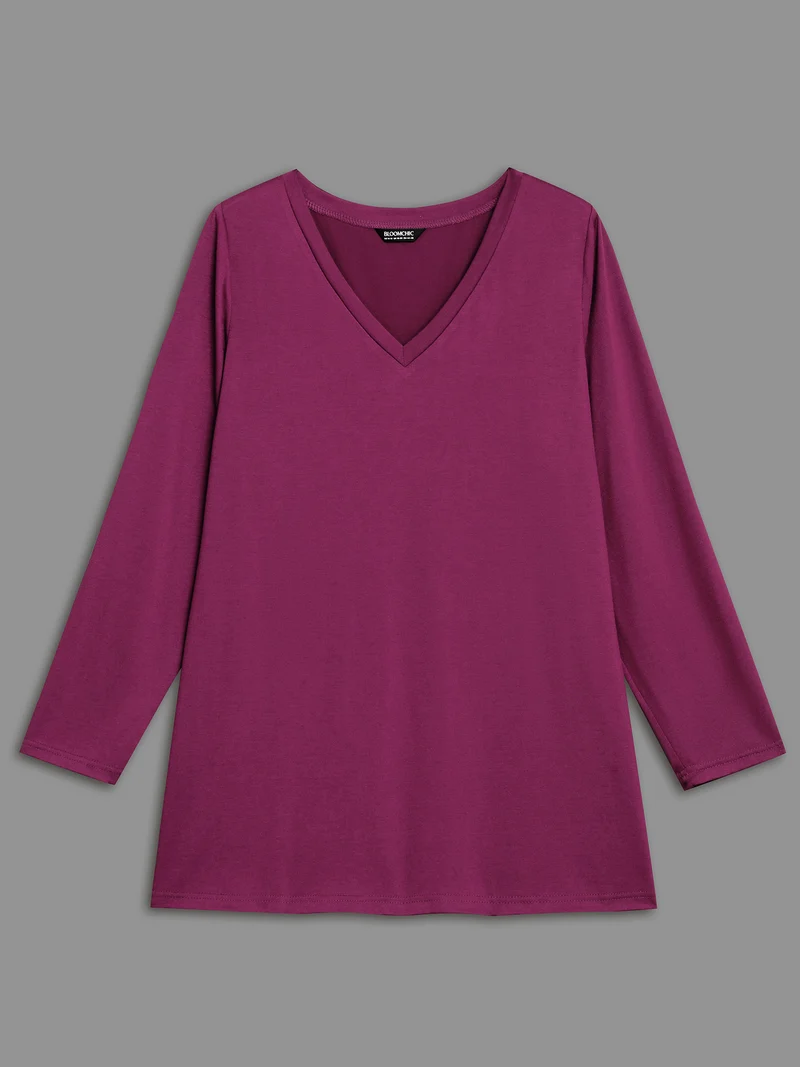 Solid V Neck Basic T-shirt