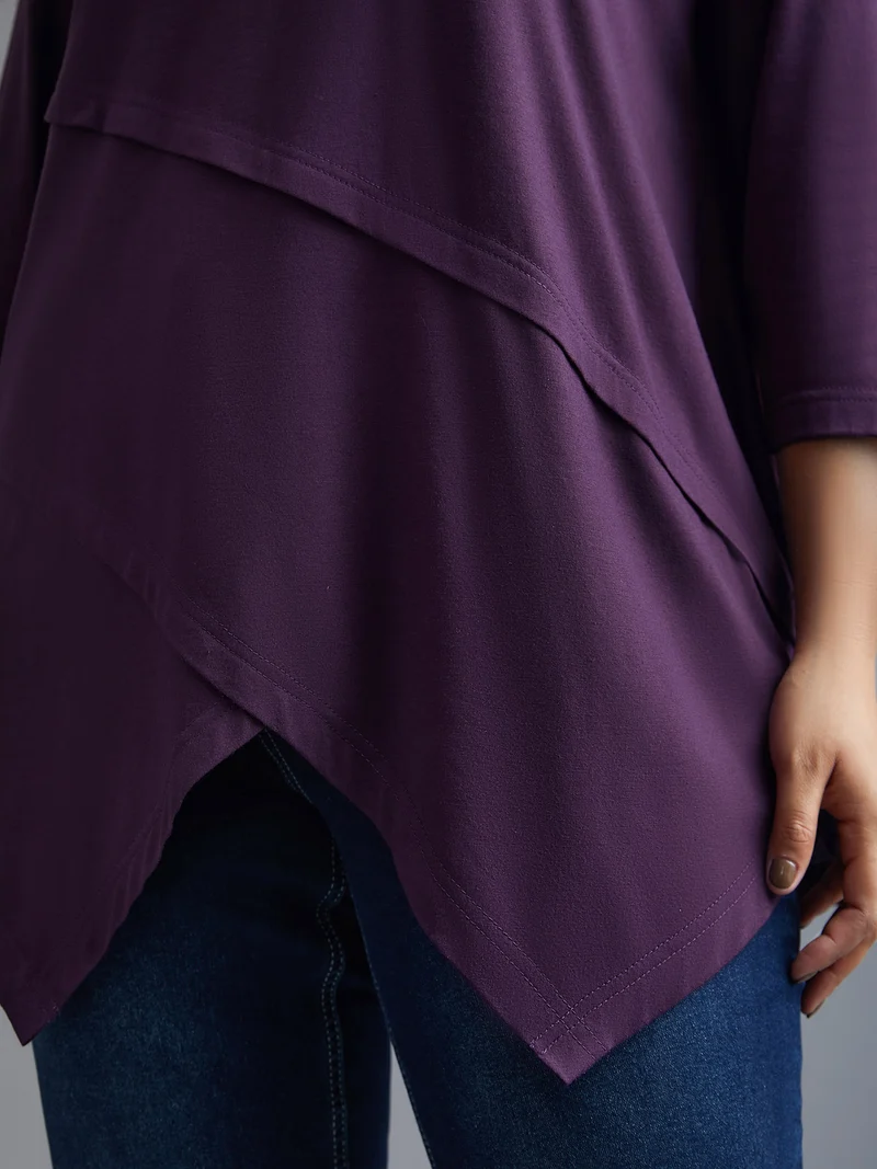 Asymmetrical Hem Overlap Long T-shirt