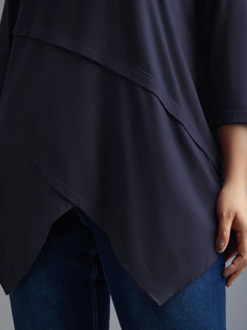 Asymmetrical Hem Overlap Long T-shirt