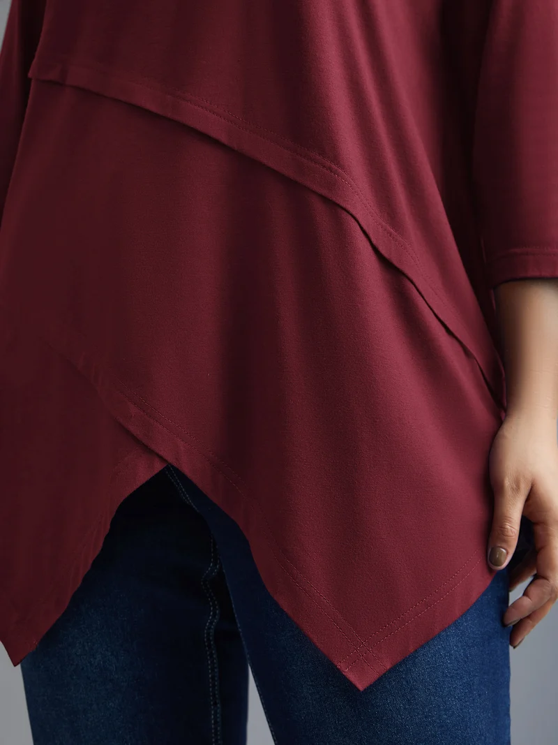 Asymmetrical Hem Overlap Long T-shirt