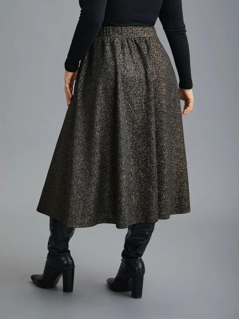 Glitter Elastic Waist Pocket Midi Skirt