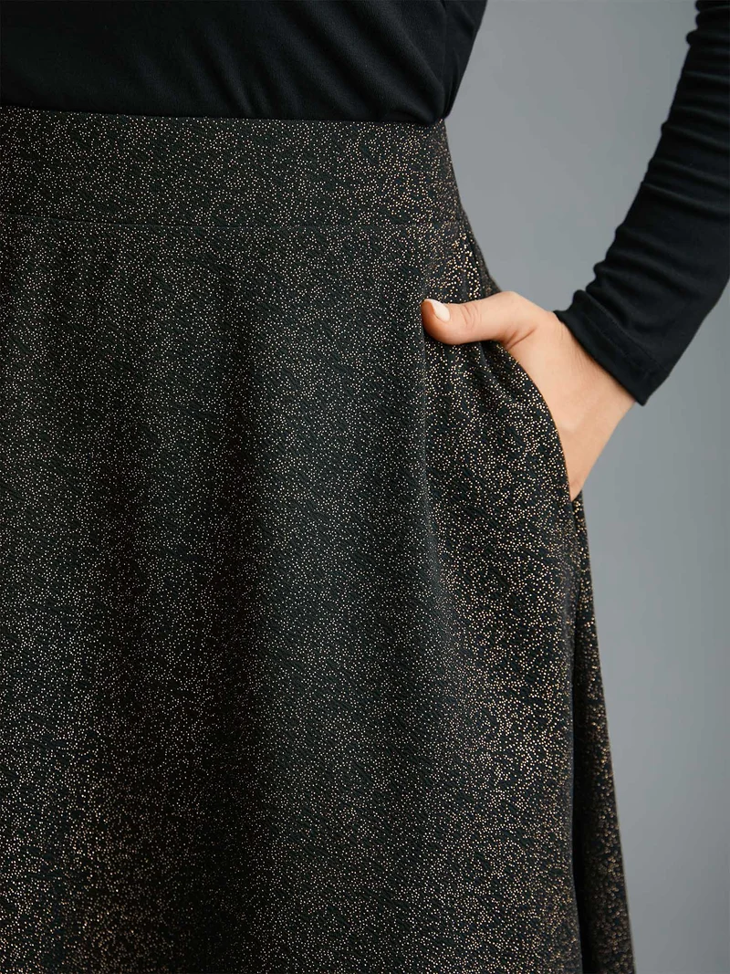 Glitter Elastic Waist Pocket Midi Skirt