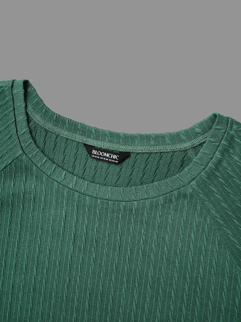 Textured Elastic Raglan Sleeves T-shirt