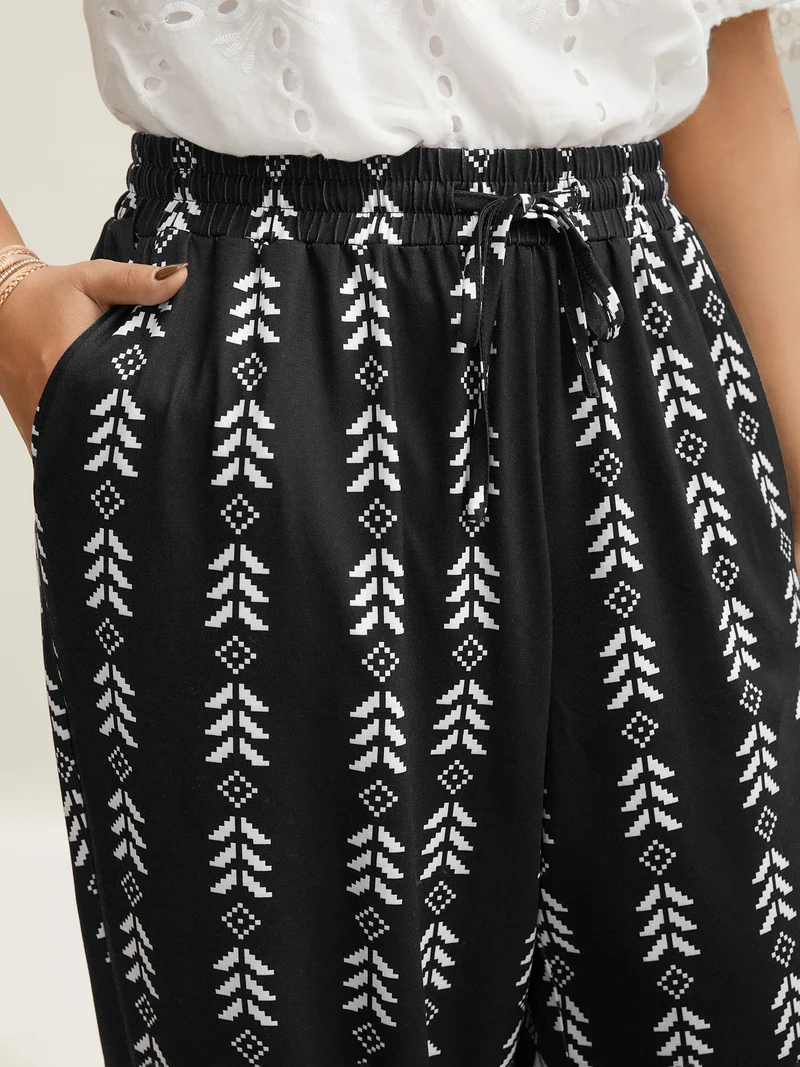 Boho Geometric Print Stretchy Waist Pants