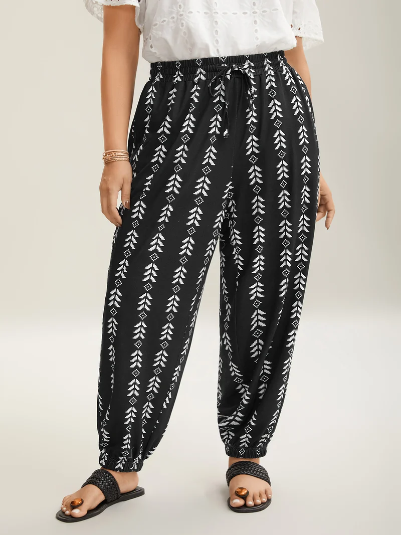 Boho Geometric Print Stretchy Waist Pants