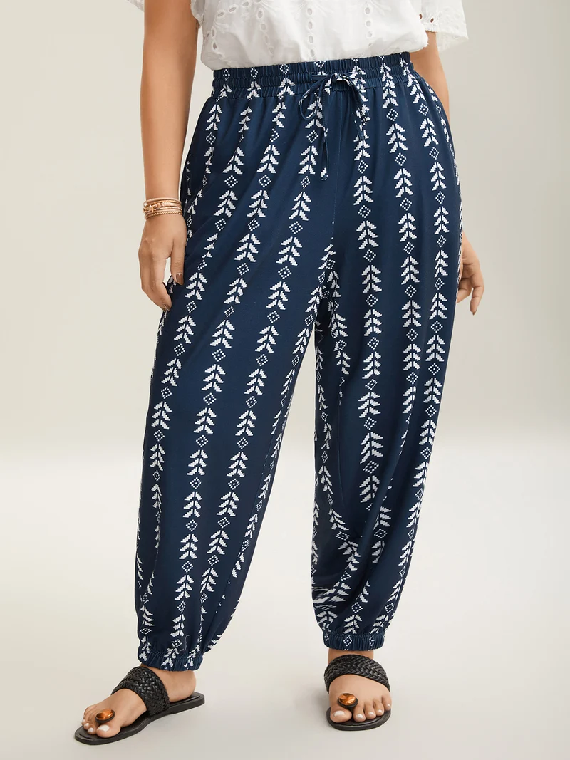 Boho Geometric Print Stretchy Waist Pants