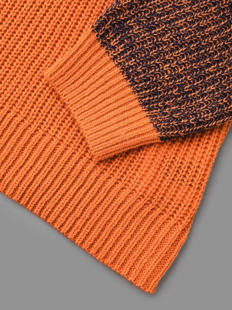 Textured Balloon Sleeves Color Block Pullover