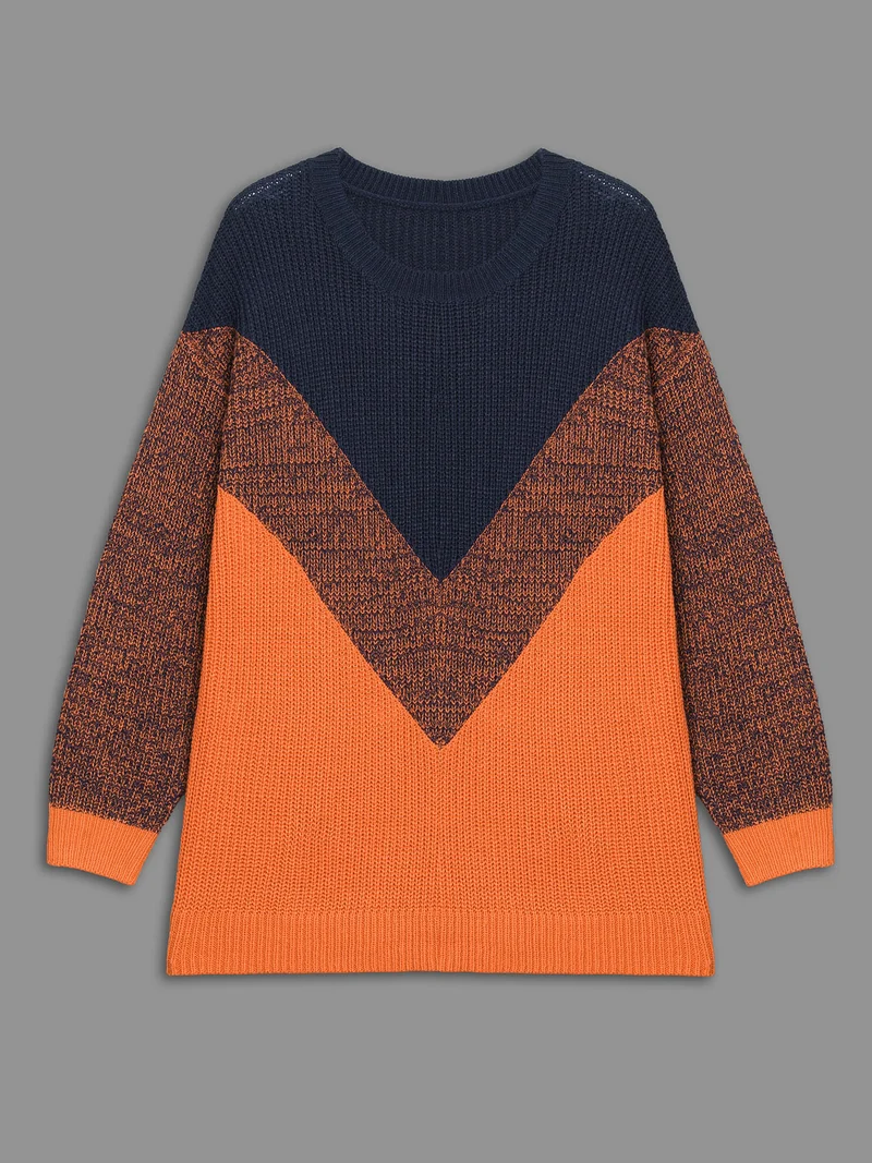 Textured Balloon Sleeves Color Block Pullover