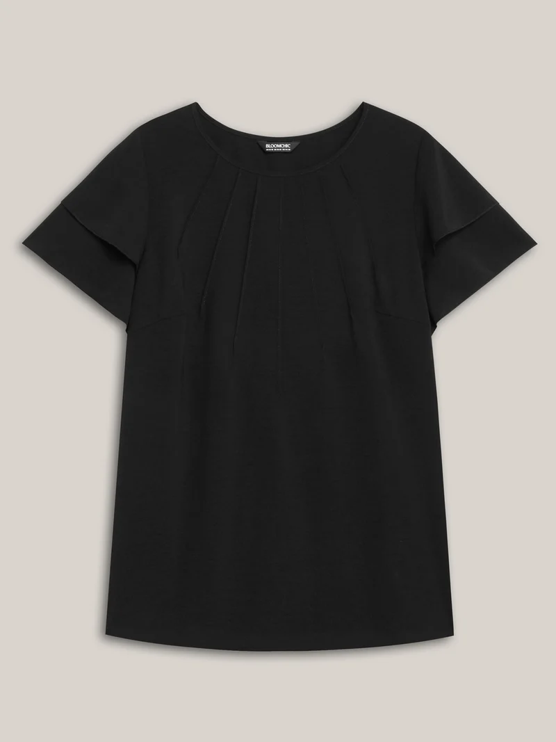 Toothpick Pleat Layered Flutter Sleeve Blouse