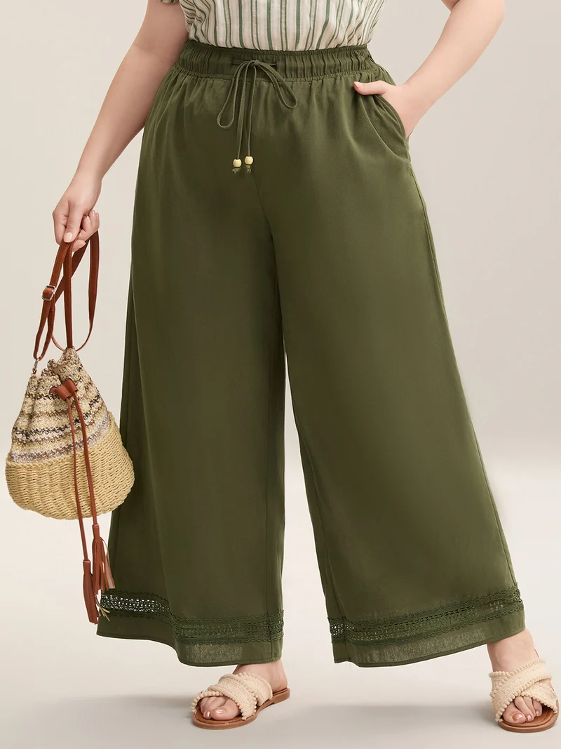 Drawstring Lace Detail Wide-Leg Pants