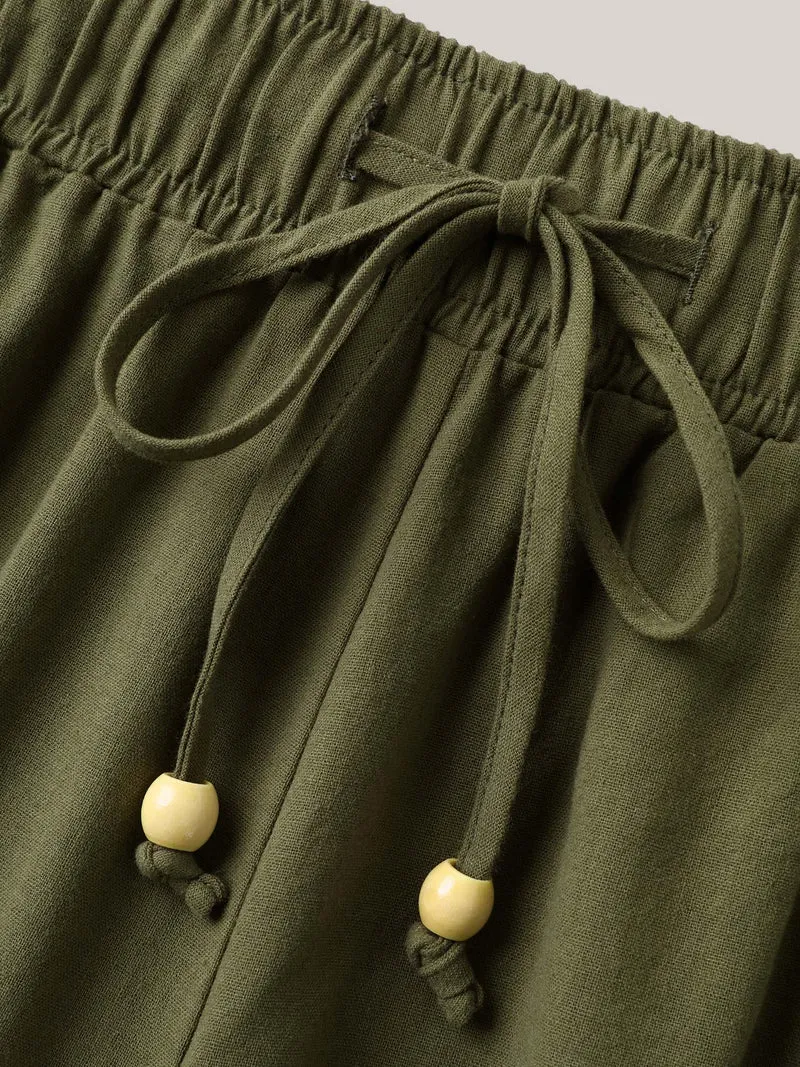Drawstring Lace Detail Wide-Leg Pants