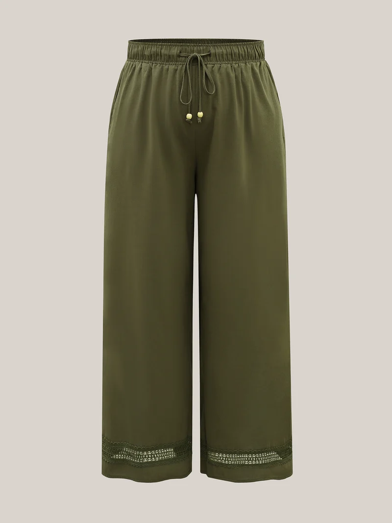 Drawstring Lace Detail Wide-Leg Pants