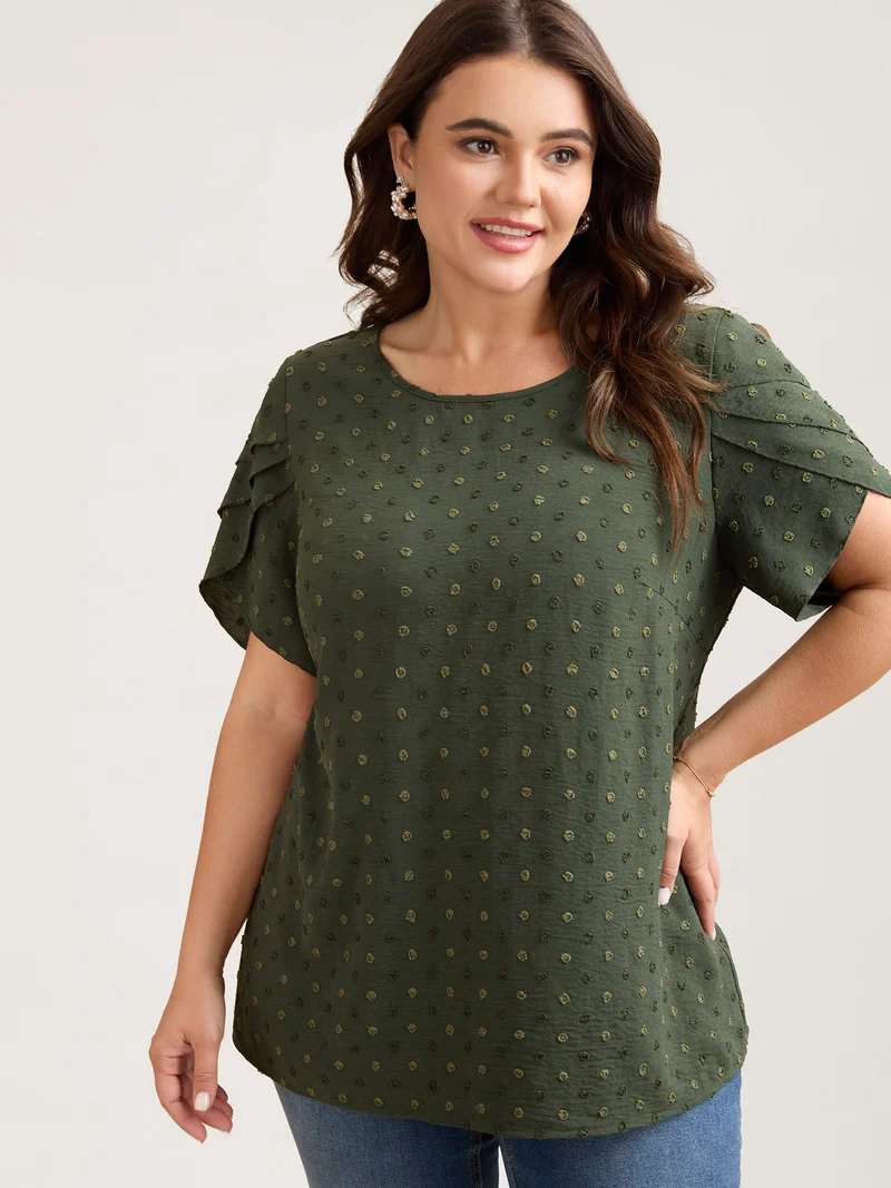 Textured Color Contrast Petal Sleeve Blouse