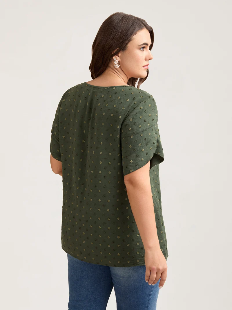 Textured Color Contrast Petal Sleeve Blouse