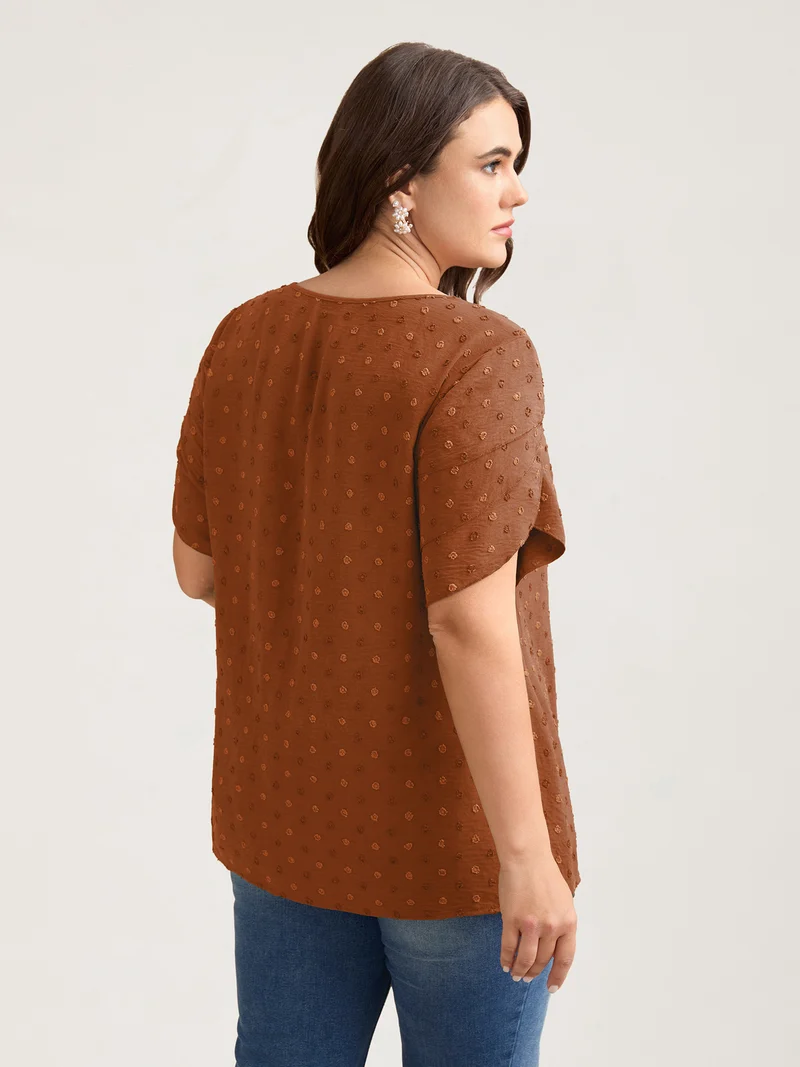 Textured Color Contrast Petal Sleeve Blouse