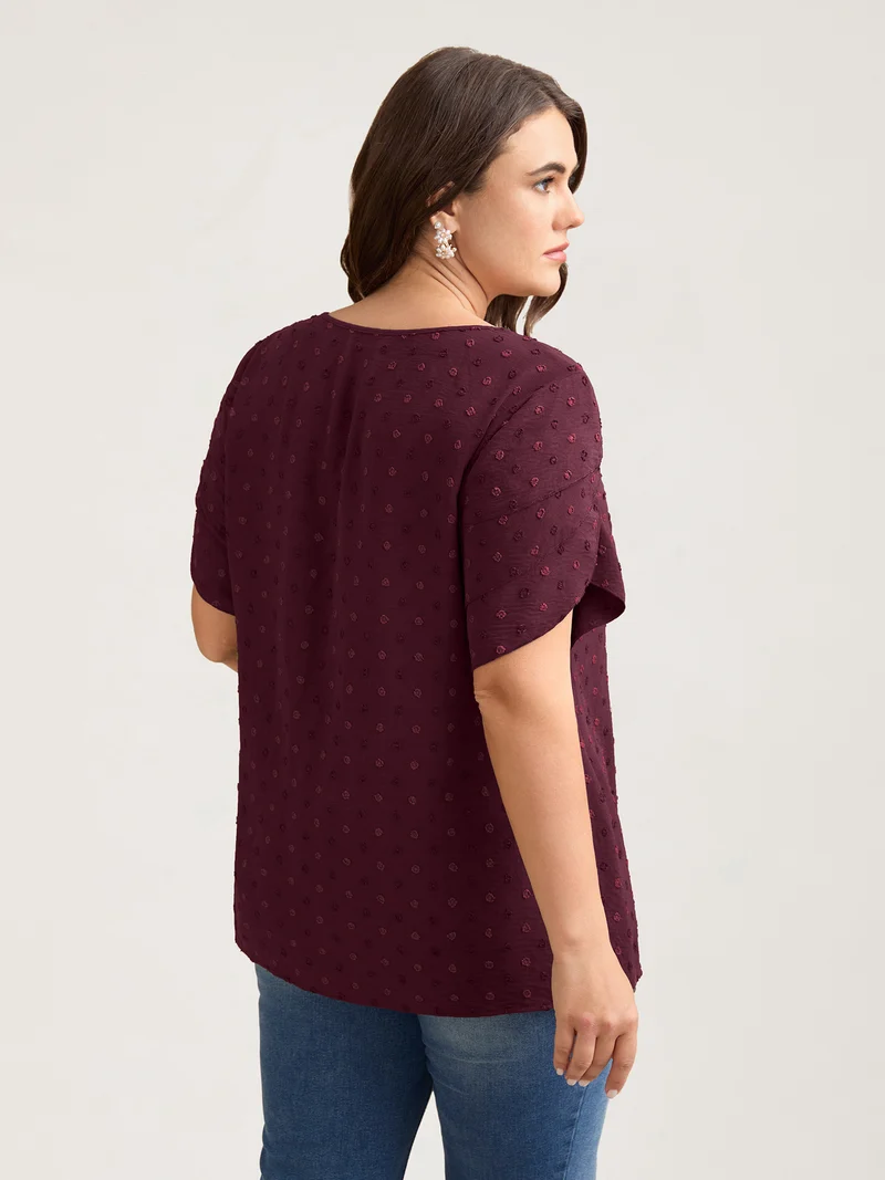 Textured Color Contrast Petal Sleeve Blouse