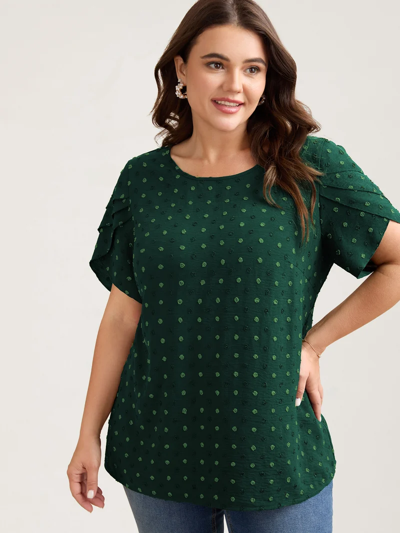 Textured Color Contrast Petal Sleeve Blouse