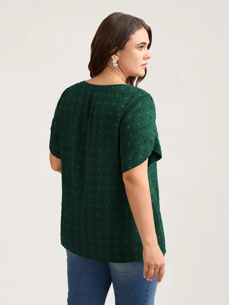 Textured Color Contrast Petal Sleeve Blouse