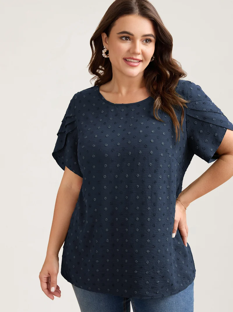Textured Color Contrast Petal Sleeve Blouse