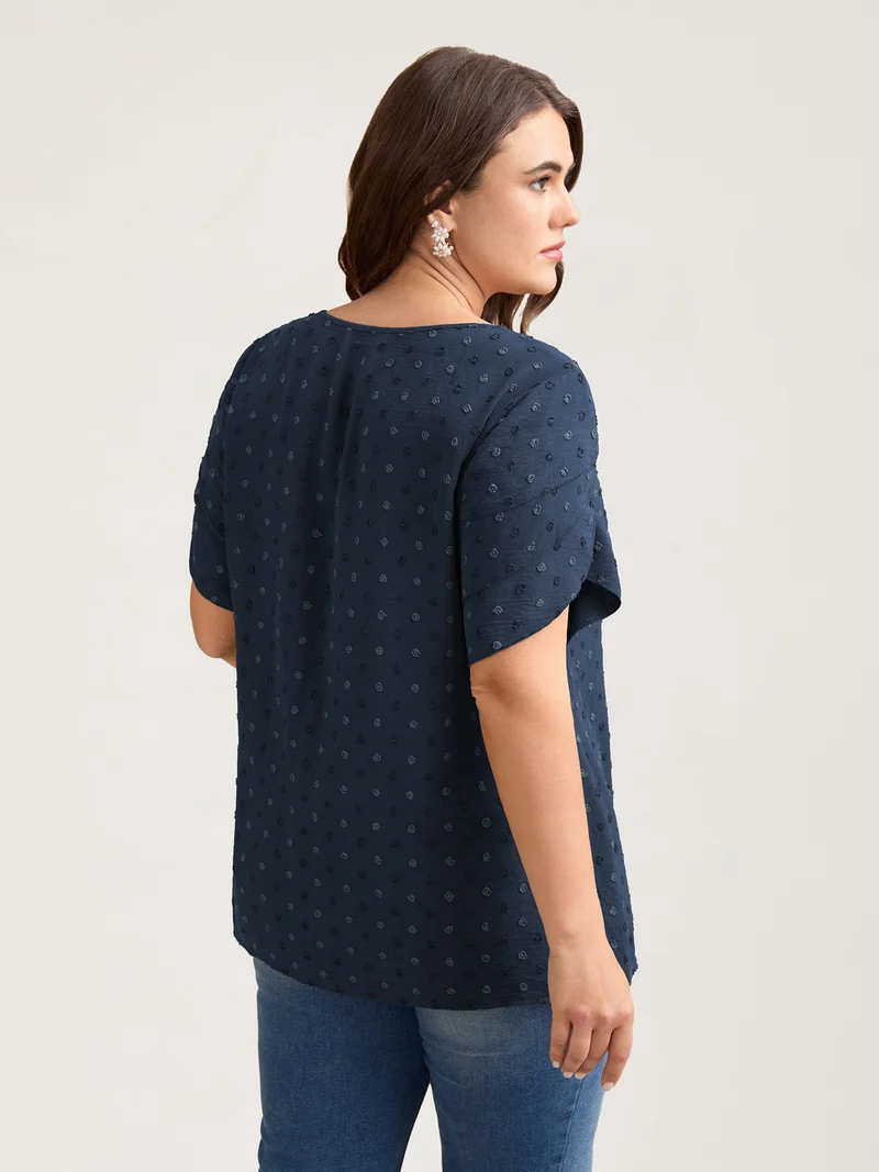 Textured Color Contrast Petal Sleeve Blouse