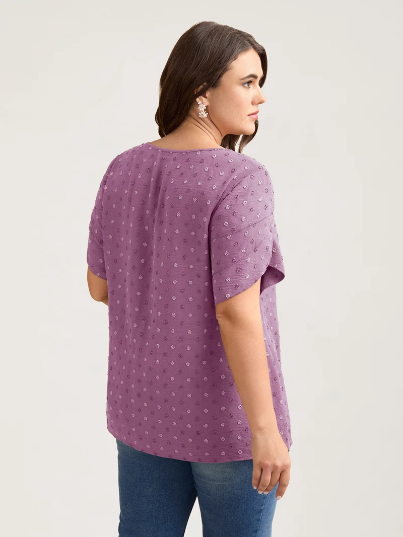 Textured Color Contrast Petal Sleeve Blouse