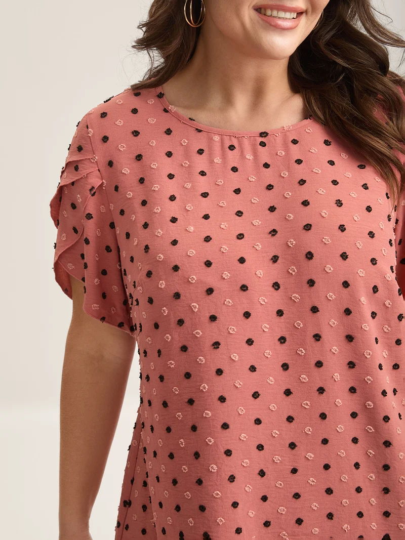 Textured Color Contrast Petal Sleeve Blouse