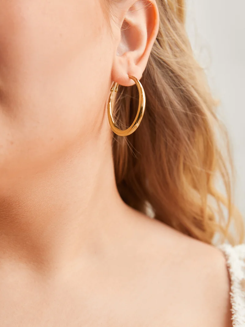 Pearl Hoop Gold Tone Earrings