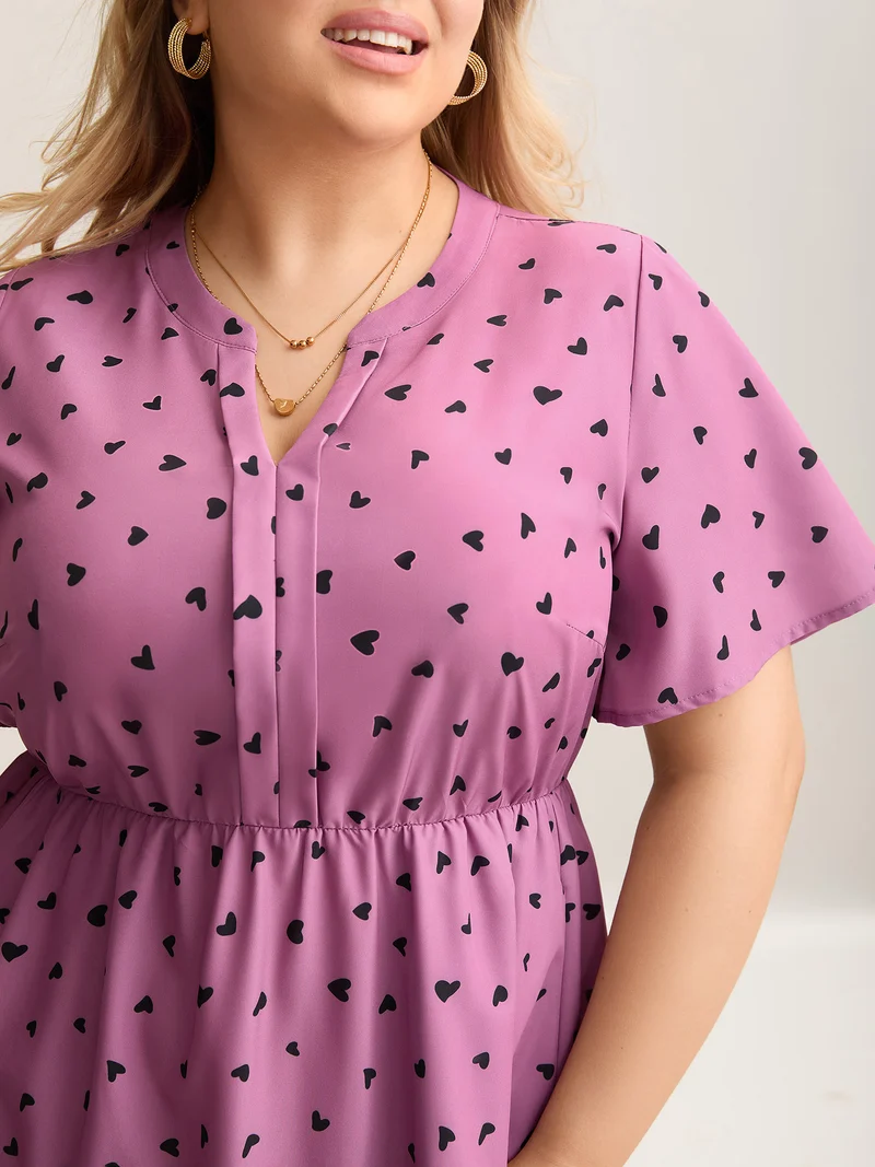 Ruffled Sleeve Printed Pockets Midi Dress
