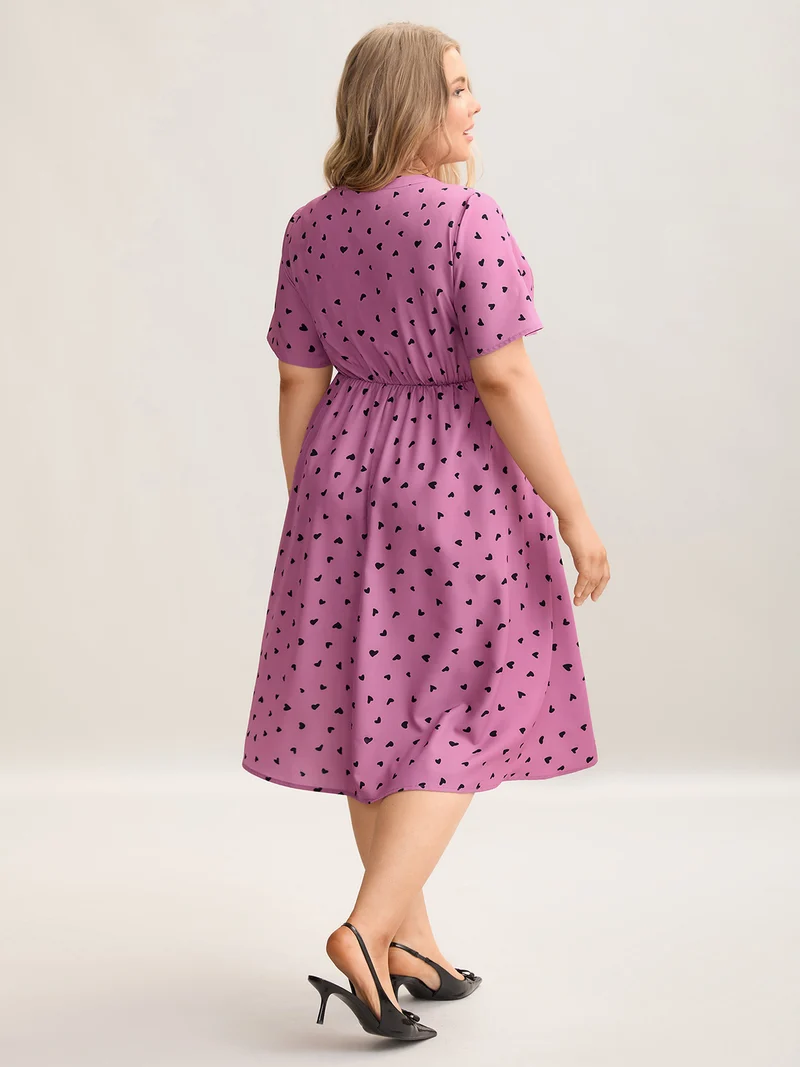 Ruffled Sleeve Printed Pockets Midi Dress