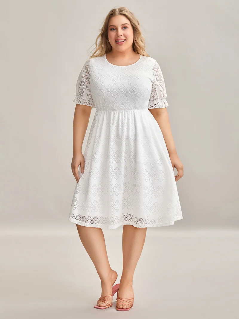 Textured Ruffled Sleeve Pockets Midi Dress