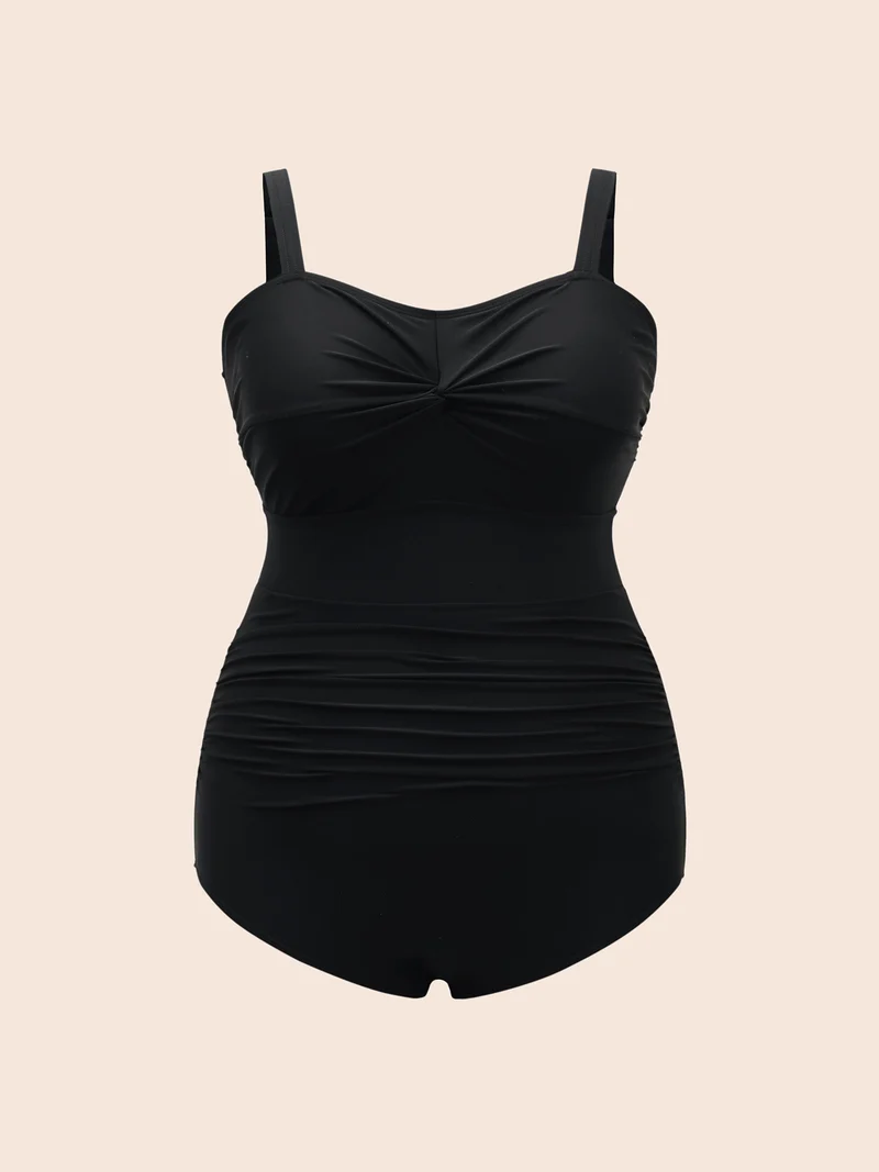 Ruched Front Layered 2-in-1 Asymmetrical Hem Swim Dress