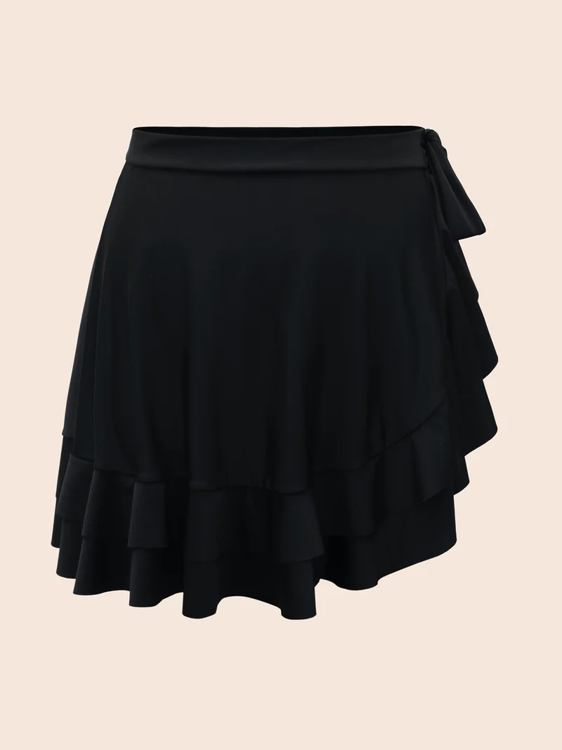 Ruched Front Layered 2-in-1 Asymmetrical Hem Swim Dress