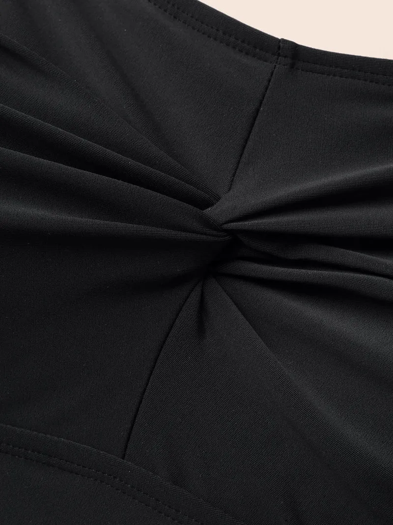 Ruched Front Layered 2-in-1 Asymmetrical Hem Swim Dress