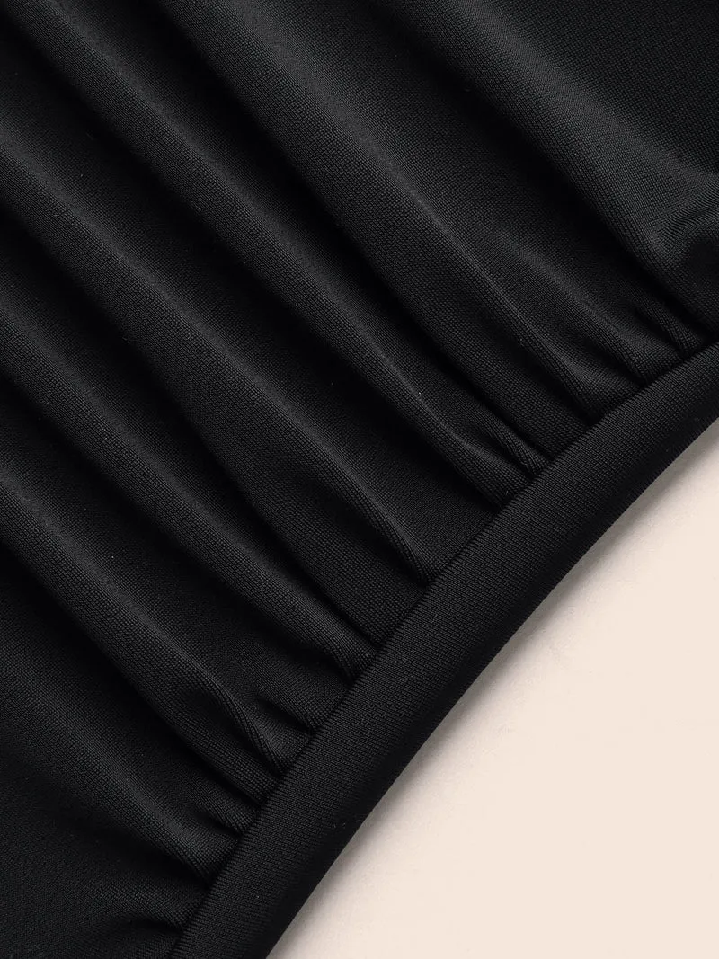 Ruched Front Layered 2-in-1 Asymmetrical Hem Swim Dress