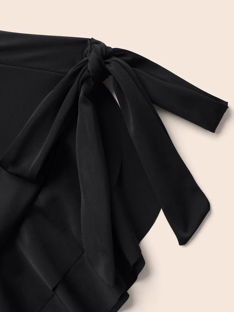 Ruched Front Layered 2-in-1 Asymmetrical Hem Swim Dress