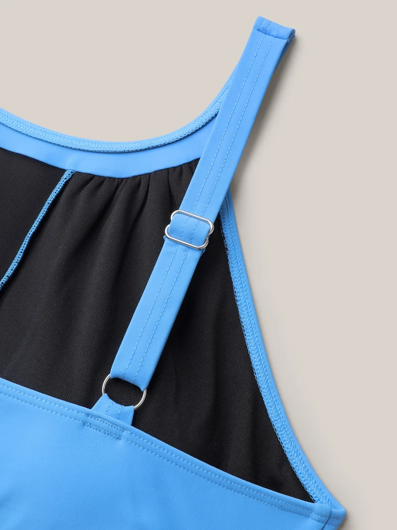 Spliced Color Block Ruched One-Piece Swimsuit