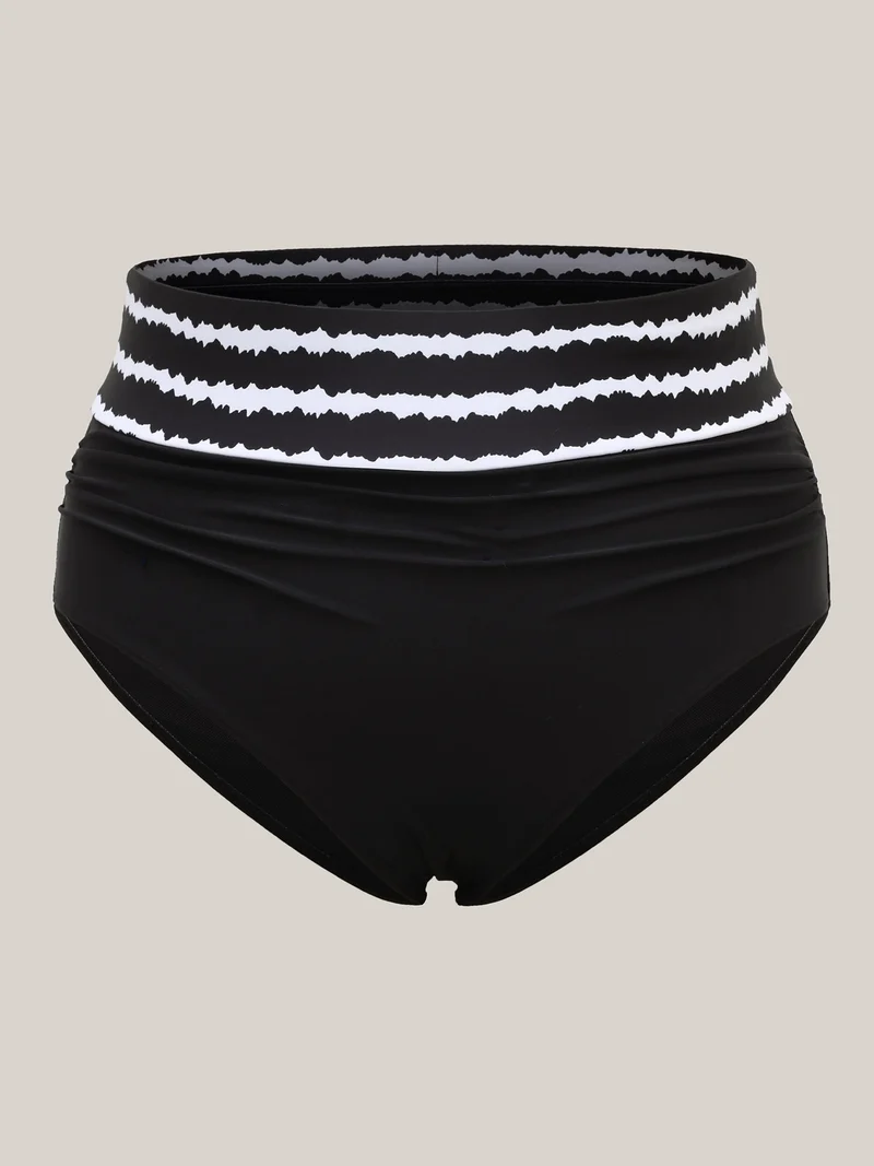 Striped Waist Pleated Swim Bottoms