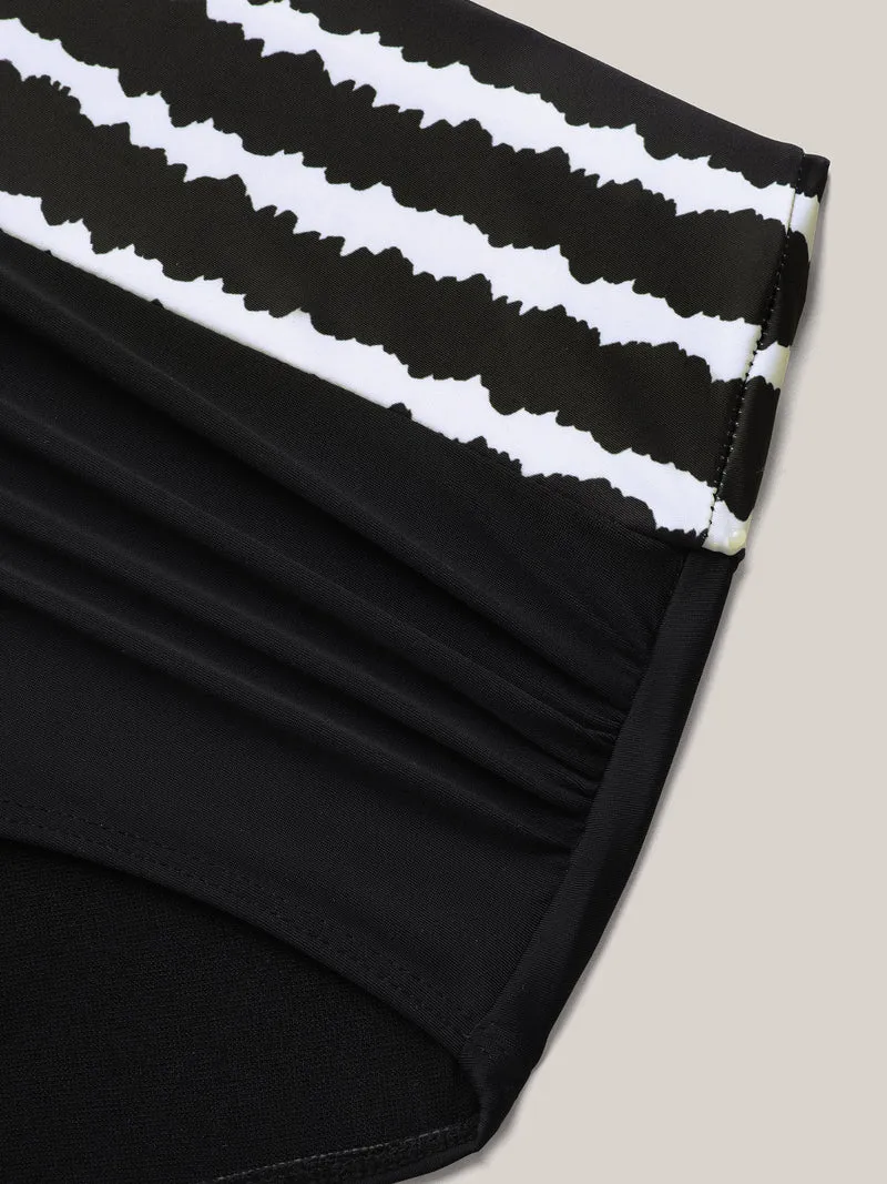 Striped Waist Pleated Swim Bottoms