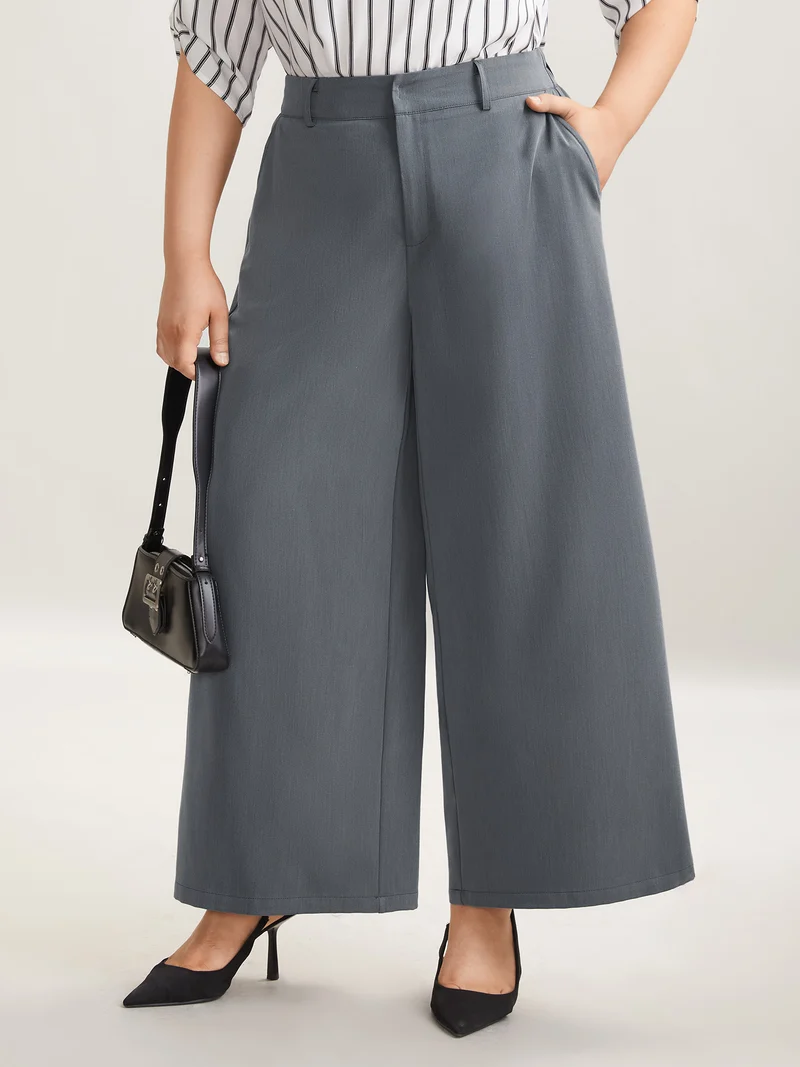 Heathered Stretchy Waist Wide-Leg Pants