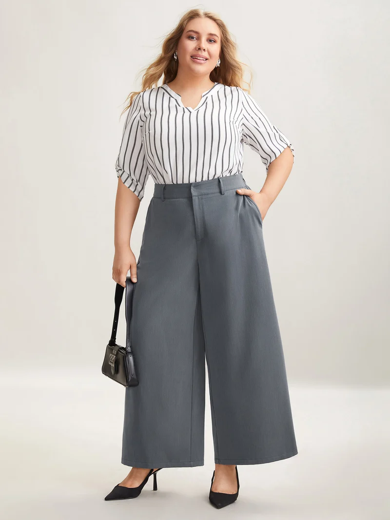 Heathered Stretchy Waist Wide-Leg Pants