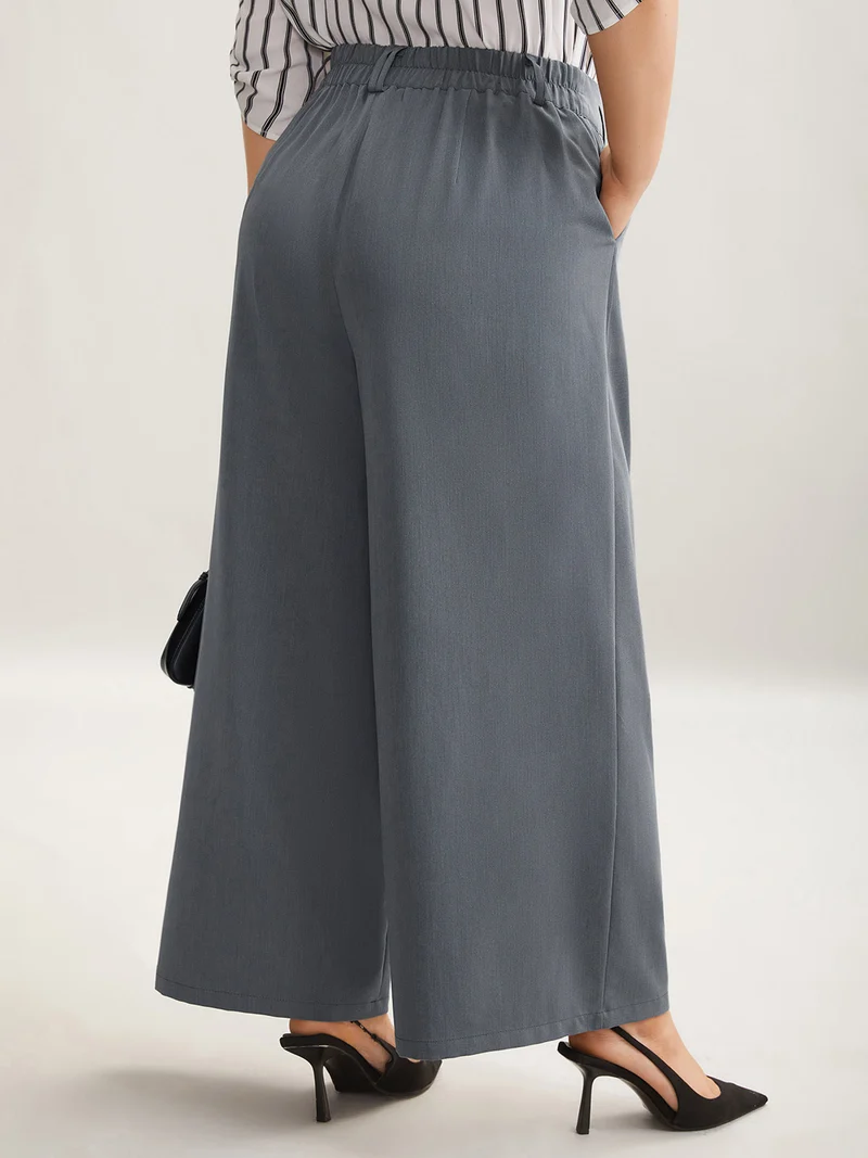 Heathered Stretchy Waist Wide-Leg Pants