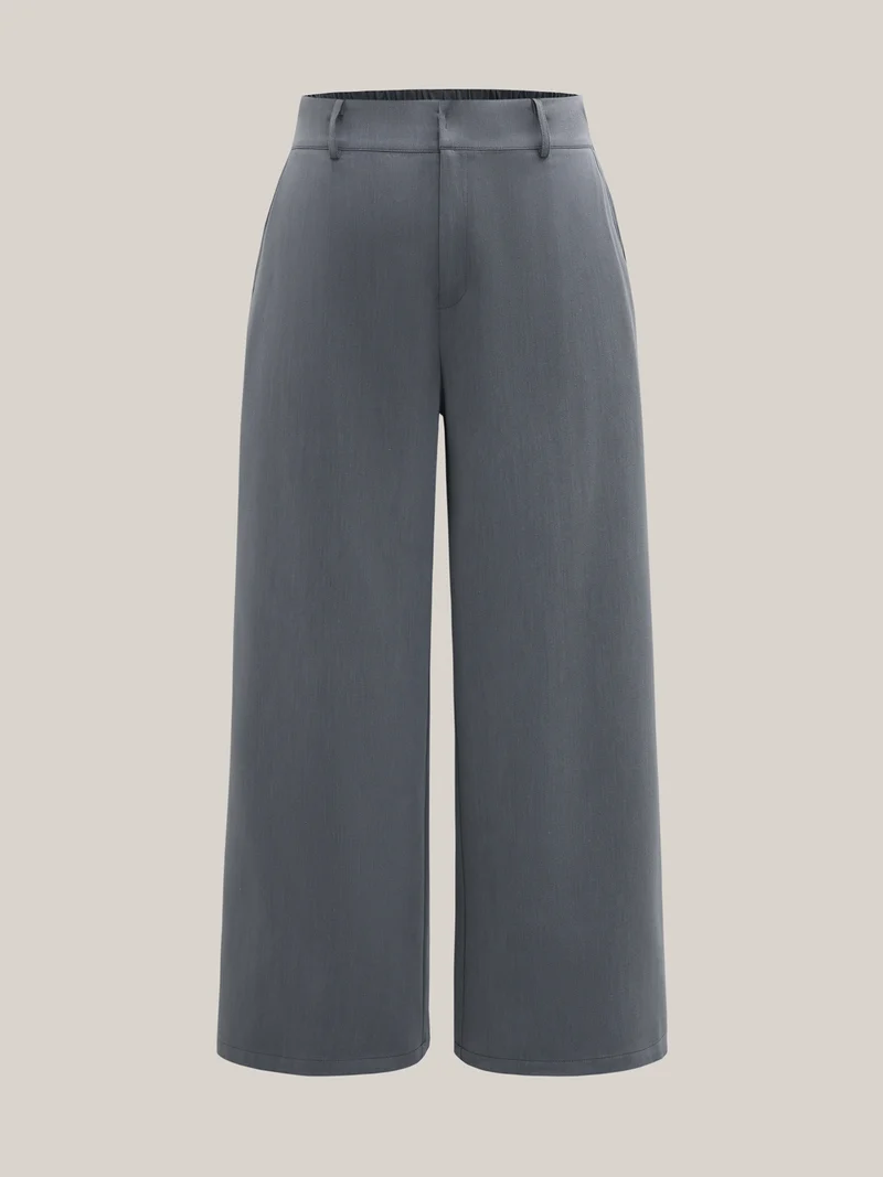 Heathered Stretchy Waist Wide-Leg Pants